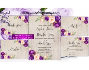 Purple Wedding Invitation suite,Lilac Wedding invitation set,(64w)